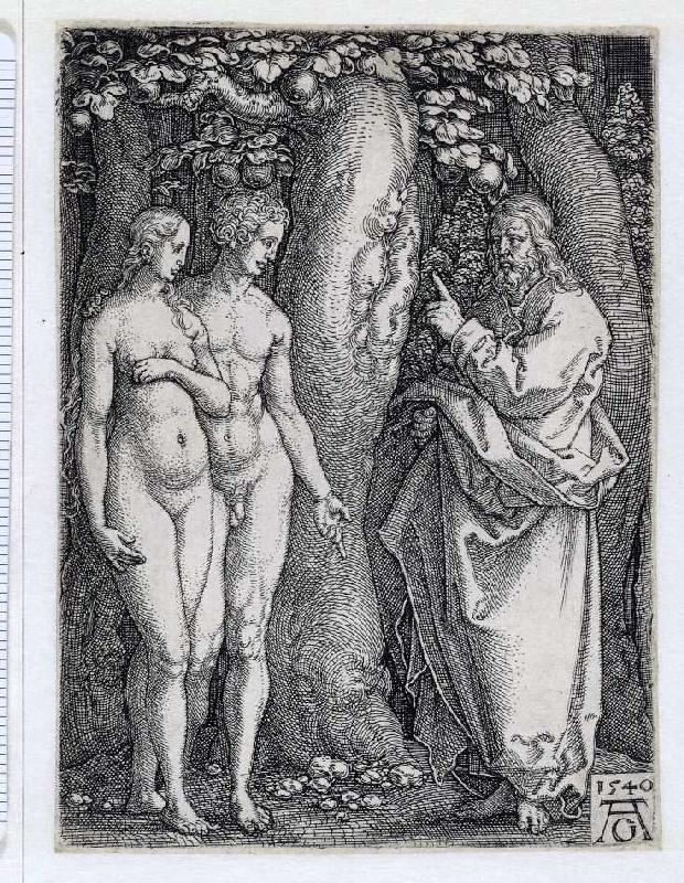 Die Geschichte von Adam und Eva: Gott warnt Adam und Eva von Heinrich Aldegrever