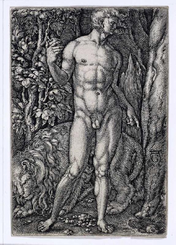 Die Geschichte von Adam und Eva: Adam mit einem Löwen von Heinrich Aldegrever