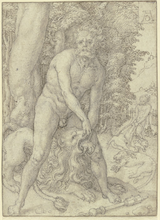 Herkules bezwingt den Nemäischen Löwen von Heinrich Aldegrever