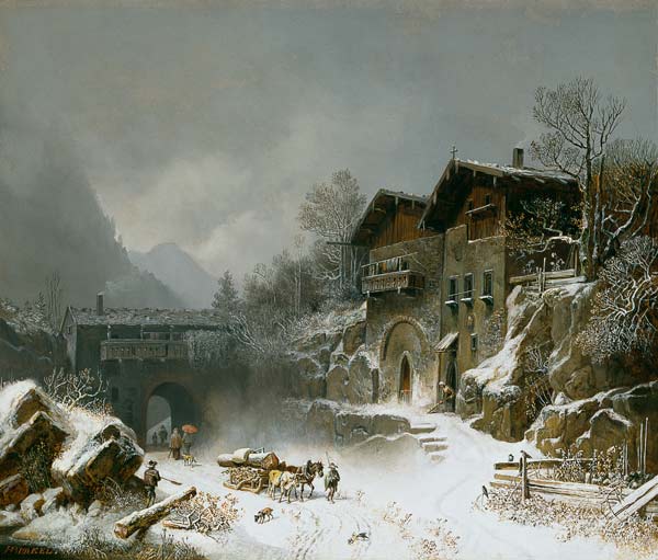 Die Häuser von Rattenberg im Winter von Heinrich Bürkel