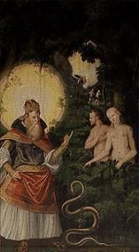 Adam und Eva nach dem Sündenfall Tafel vom Altar in der Frauenkirche Mühlberg/ Elbe von Heinrich Göding d.Ä.