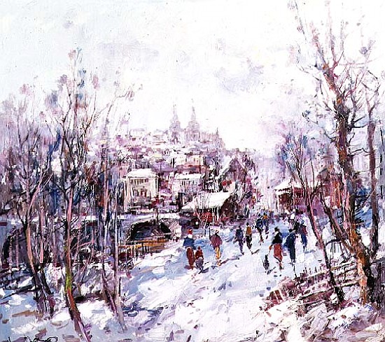 Winter Scene in a French Cathedral Town von Heinrich Hansen