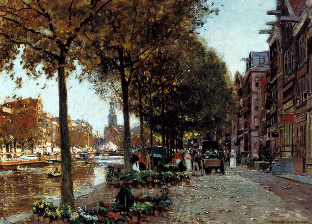 Blumenmarkt in Amsterdam. von Heinrich Hermanns