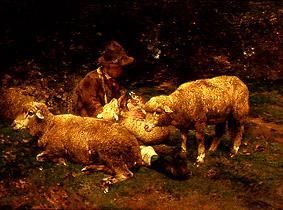 Schafe mit Hirt. von Heinrich von Zügel