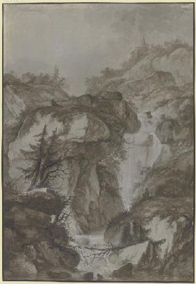 Gebirgsschlucht mit Wasserfall, angeblich der Handeckfall im Haßlital