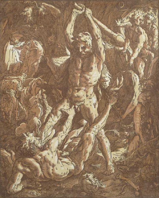 Herkules tötet Cacus. von Hendrick Goltzius