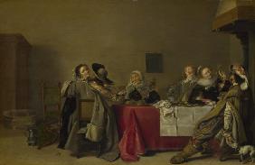 Fröhliche Gesellschaft am Tisch 1630
