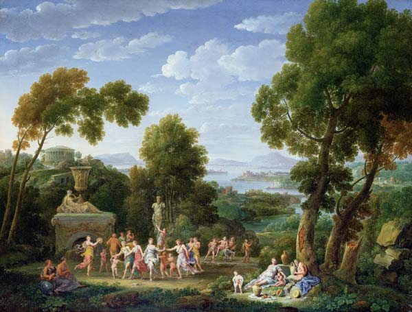 A Wooded Italianate Landscape with Nymphs Dancing von Hendrik van Lint