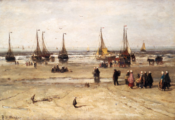 Meeresstrand mit Fischerbooten und Fischervolk von Hendrik Willem Mesdag