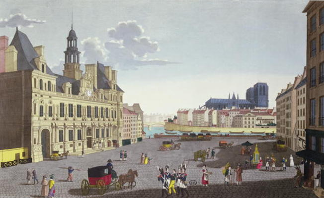 View of the Place de l'Hotel de Ville, as seen from the Rue du Mouton, engraved by Guiguet, c.1815-2 von Henri Courvoisier-Voisin