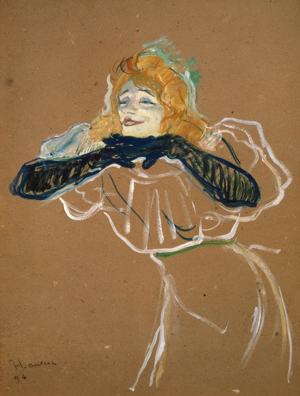 Die Chanteuse Yvette Guilbert singt Linger Longer Loo. von Henri de Toulouse-Lautrec