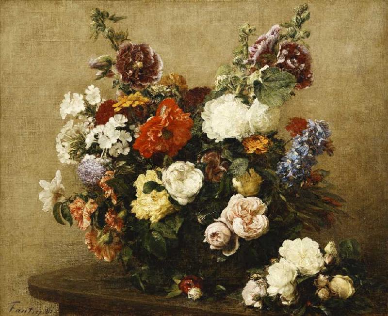 Strauß aus verschiedenen Blumen und Rosen auf einem Tisch von Henri Fantin-Latour