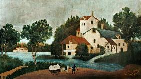 Landschaft mit Wassermühle und Wagen 1879