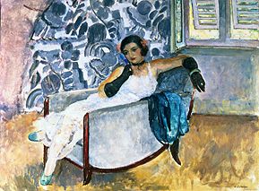 Dame mit schwarzen Handschuhen, in einem Sessel sitzend. von Henri Lebasque