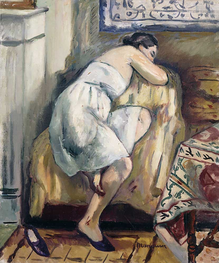 Jeanne schläft auf einem Stuhl; Jeanne Dormant in Fauteuil, 1917 von Henri-Charles Manguin