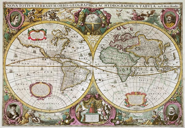 A New Land and Water Map of the Entire Earth von Henricus Hondius