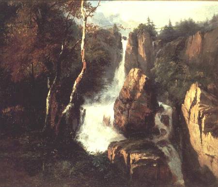 An Alpine Waterfall von Henry Bright