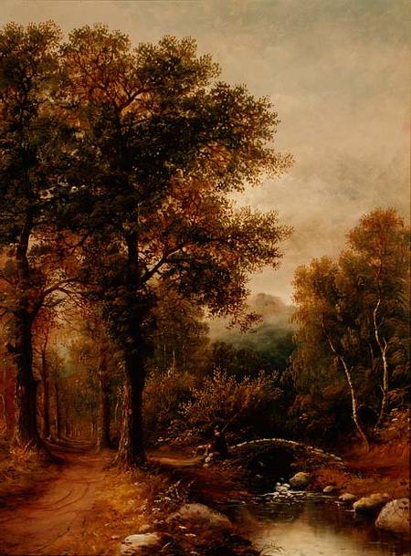 An Angler by a Woodland Stream von Henry Harris