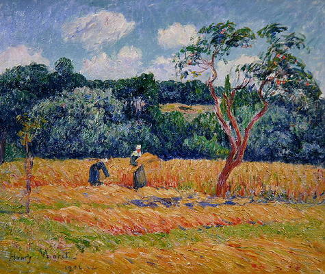 Figures harvesting a wheat field (oil on canvas) von Henry Moret
