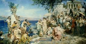 Phryne at the Festival of Poseidon in Eleusin (oil on canvas) 1911