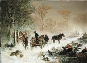 Loading Wood in the Snow 1858