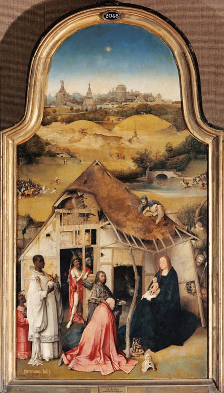 Die Anbetung der Könige Mitteltafel des Epiphanie-Triptychons. von Hieronymus Bosch