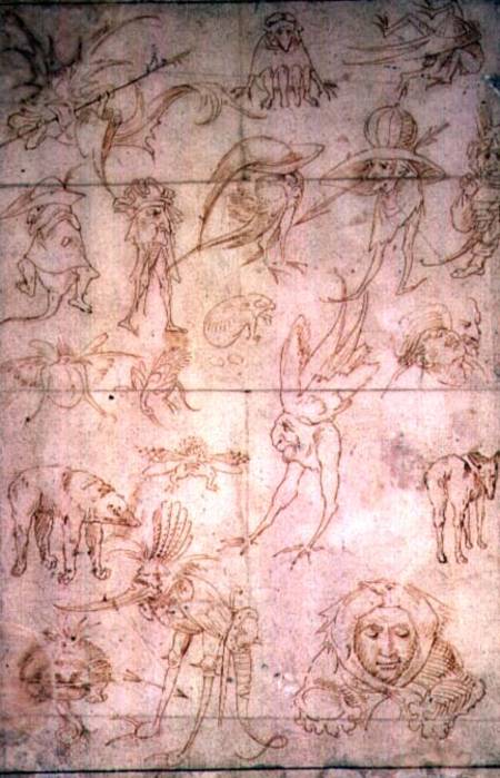 Grotesque Studies (recto)  (for verso see 110229) von Hieronymus Bosch