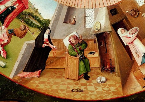 Sloth, detail from the Table of the Seven Deadly Sins and the Four Last Things, c.1480 von Hieronymus Bosch