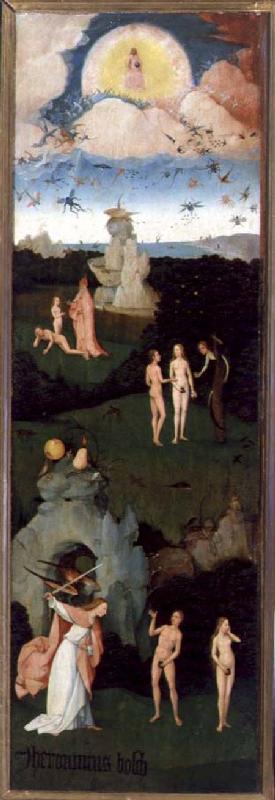The Haywain: left wing of the triptych depicting the Garden of Eden c.1500