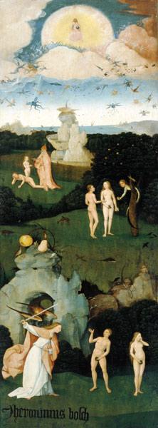 Heuwagen-Triptychon, linker Flügel - Das irdische Paradies 1500