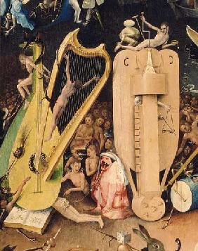 The Garden of Earthly Delights: Hell, detail of musical instuments from the right wing of the tripty c.1500