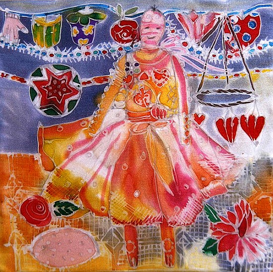 Fairy with Hearts and Flowers, 2006 (dyes on silk)  von Hilary  Simon