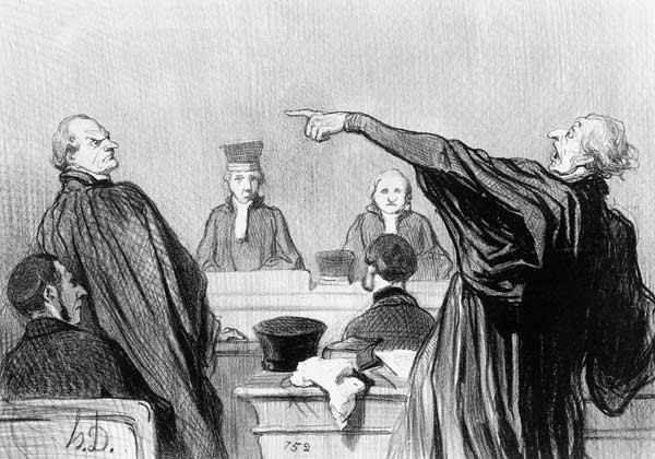 Hier ist ein Anwalt, der voll der tiefsten Überzeugung ist... (Aus der Serie  "Les gens de justice") von Honoré Daumier