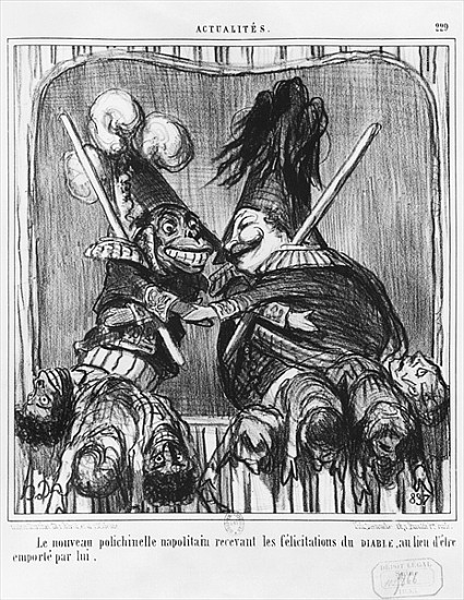 Series ''Actualites'', The new Neapolitan Buffoon, plate 229, illustration from ''Le Charivari'', 19 von Honoré Daumier