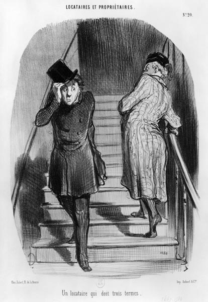 A tenant who owes three terms, plate 20 from the series ''Tenants and owners'', von Honoré Daumier