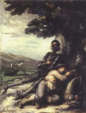 Don Quichotte et Sancho Pança se reposant sous un arbre 1855