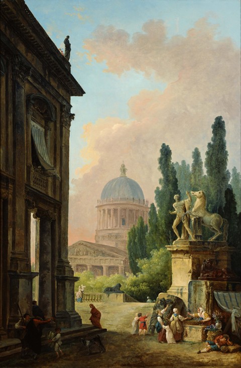 Blick auf Rom mit dem Pferd-Zähmer auf dem Quirinal Hügel von Hubert Robert