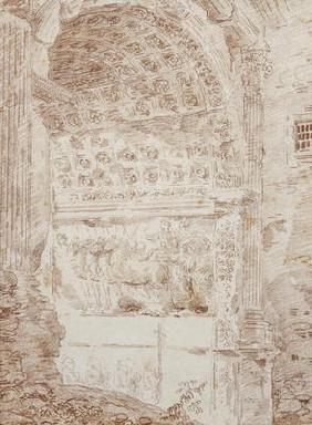 The Triumph of Rome, arc of Titus (red chalk on paper) 88;Le triomphe de Rome; char; arc; 17th