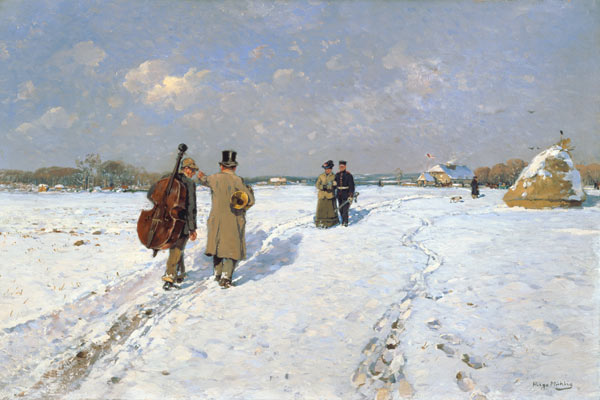 Heimkehrende Musikanten im Winter von Hugo Mühlig