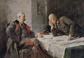 Die beiden Getreuen beim Kriegsplan, Farbdruck nach Gemälde von Hugo Vogel (altes Druckraster erkenn 1922