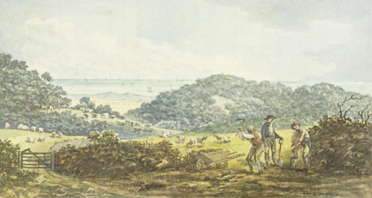 Panoramic 'before' view, from the Red Book for Antony House, c.1812 (w/c on paper) von Humphry Repton