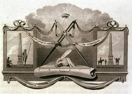 Theory of scale using an obelisk as an example, engraved by Pickett von Humphry Repton