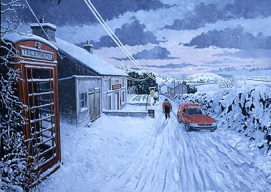 Collecting the Christmas Post at Bethlehem, Dyfed, 1995 (oil on board)  von Huw S.  Parsons