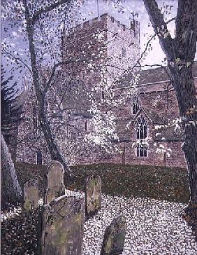 Brecon Cathedral, Autumn Day, 1992 (gouache on card) 