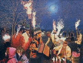 Wassailing in Herefordshire, 1995 (oil on board) 