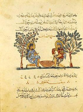 Making Lead, page from an Arabic edition of the treaty of Dioscorides, 'De Materia Medica' 1222