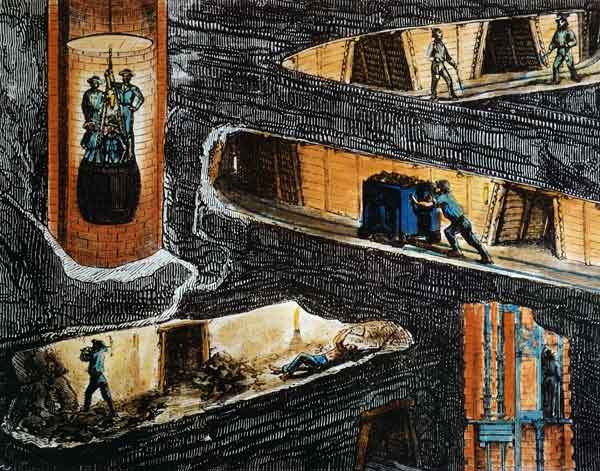 Cross-section of a Coal Mine (colour litho) von Ignace Francois Bonhomme