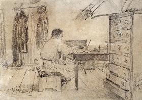 Der Schriftsteller Lew Tolstoi in seinem Arbeitszimmer 1891