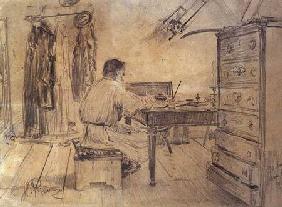 Leo Tolstoy (1818-1910) in his Study 1891 cil o