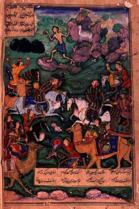 The Battle of Clans, folio 15b from the poem 'Layla and Majnun', written by Amir Khusrau Dihlavi (12 von Indian School